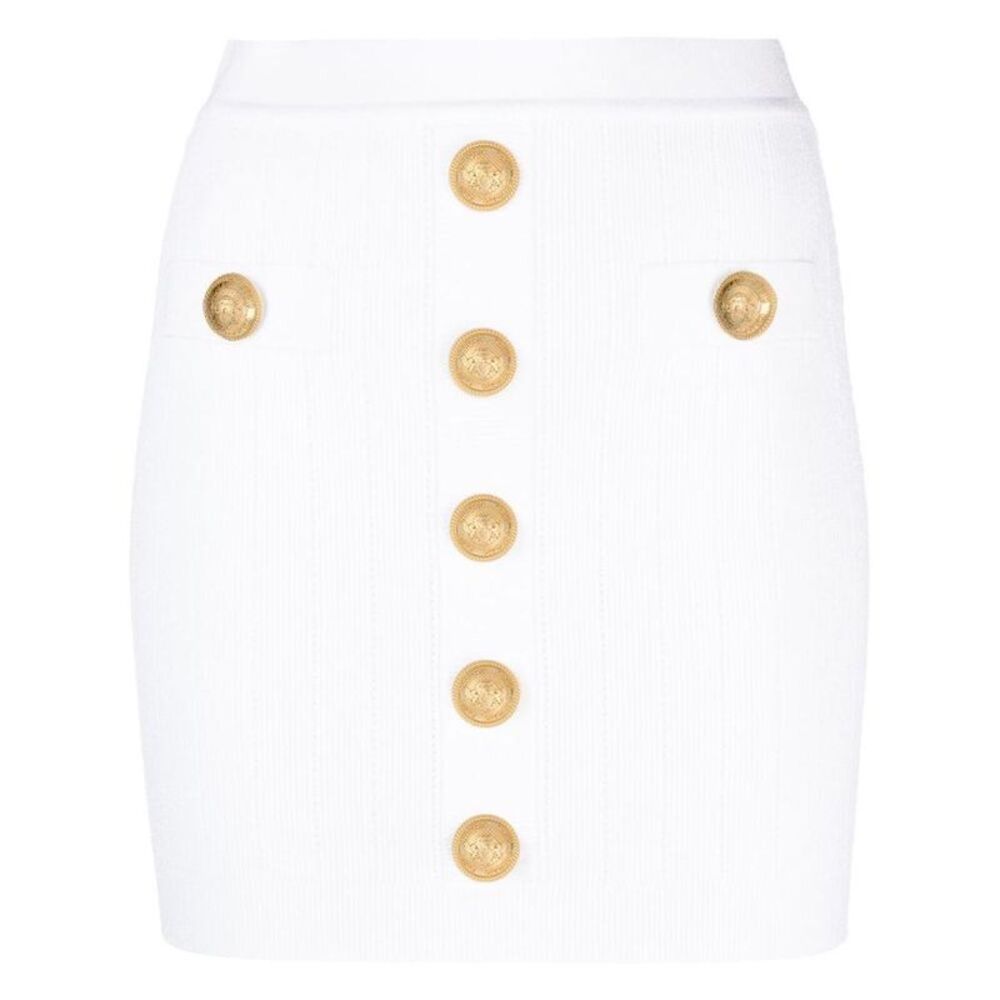 BALMAIN Gold-Tone Button Embellished Textured Mini Skirt Women WHITE Skirts